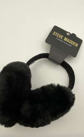 Steve Madden Faux Fur Earmuffs - Black Winter Ear Warmers