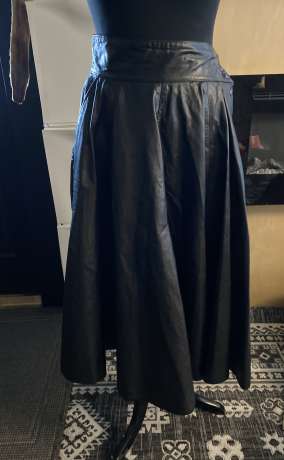 Women’s Black Genuine Leather A-Line Midi Skirt