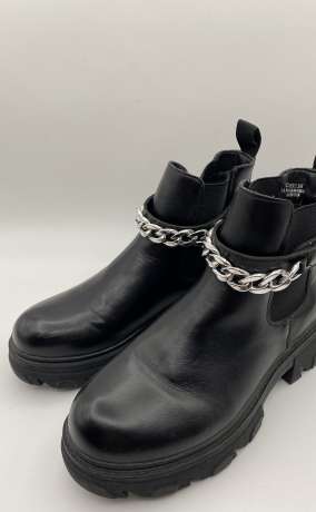 Women’s Black Ankle Boots with Silver Chain Detail