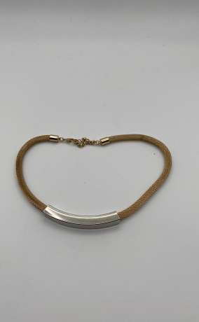 Minimalist Gold Mesh Bracelet with Curved Silver Bar Accent