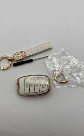 Luxury Gold & White Car Key Cover Case with Keychain Set